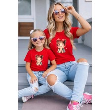 Vodexa Anne Kız Kombin Oversize Tişört Twin T-Shirt %100 Pamuk Rahat Kalıp