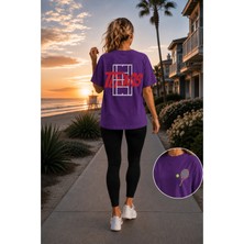 Vodexa Unisex Oversize Tennis Baskılı T-Shirt %100 Pamuk Tenis Temalı Rahat Kalıp Kısa Kollu Tişört