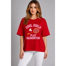 Vodexa Unisex Oversize Tennis Baskılı T-Shirt %100 Pamuk Tenis Temalı Rahat Kalıp Kısa Kollu Tişört