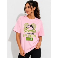 Vodexa Unisex Oversize Tennis Baskılı T-Shirt %100 Pamuk Tenis Temalı Rahat Kalıp Kısa Kollu Tişört