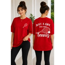 Vodexa Unisex Oversize Tennis Baskılı T-Shirt %100 Pamuk Tenis Temalı Rahat Kalıp Kısa Kollu Tişört