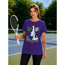 Vodexa Unisex Oversize Tennis Baskılı T-Shirt %100 Pamuk Tenis Temalı Rahat Kalıp Kısa Kollu Tişört