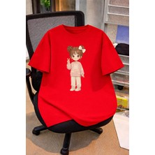 Vodexa Oversize Çocuk Genç Tişört %100 Pamuk Baskılı Rahat Kalıp Günlük Şık T-Shirt