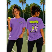 Vodexa Unisex Oversize Tennis Baskılı T-Shirt %100 Pamuk Tenis Temalı Rahat Kalıp Kısa Kollu Tişört