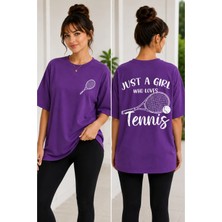 Vodexa Unisex Oversize Tennis Baskılı T-Shirt %100 Pamuk Tenis Temalı Rahat Kalıp Kısa Kollu Tişört