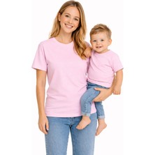 Vodexa Anne Çocuk Kombin Oversize Tişört Twin T-Shirt Tek Renk Baskılı