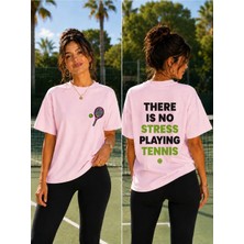Vodexa Unisex Oversize Tennis Baskılı T-Shirt %100 Pamuk Tenis Temalı Rahat Kalıp Kısa Kollu Tişört