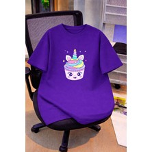 Vodexa Oversize Çocuk Genç Tişört %100 Pamuk Baskılı Rahat Kalıp Günlük Şık T-Shirt