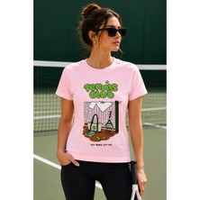 Vodexa Unisex Oversize Tennis Baskılı T-Shirt %100 Pamuk Tenis Temalı Rahat Kalıp Kısa Kollu Tişört