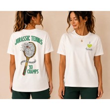 Vodexa Unisex Oversize Tennis Baskılı T-Shirt %100 Pamuk Tenis Temalı Rahat Kalıp Kısa Kollu Tişört