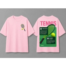 Vodexa Unisex Oversize Tennis Baskılı T-Shirt %100 Pamuk Tenis Temalı Rahat Kalıp Kısa Kollu Tişört