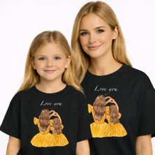 Vodexa Anne Kız Çocuk Kombin Oversize Tişört Twin T-Shirt Love You Baskılı