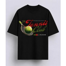 Vodexa Unisex Oversize Tennis Baskılı T-Shirt %100 Pamuk Tenis Temalı Rahat Kalıp Kısa Kollu Tişört