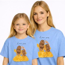Vodexa Anne Kız Çocuk Kombin Oversize Tişört Twin T-Shirt Love You Baskılı