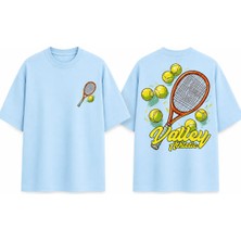 Vodexa Unisex Oversize Tennis Baskılı T-Shirt %100 Pamuk Tenis Temalı Rahat Kalıp Kısa Kollu Tişört