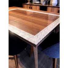 Kazan Hobi 1.2 mm Şeffaf Pvc Beyaz Dantelli Kalın Kaymaz Masa Örtüsü Muşamba Cam Mika Mutfak Salon Masa Örtüsü (70 cm x 60 Cm)