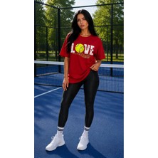 Vodexa Unisex Oversize Tennis Baskılı T-Shirt %100 Pamuk Tenis Temalı Rahat Kalıp Kısa Kollu Tişört