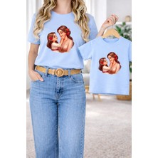 Vodexa Anne Kız Kombin Oversize Tişört Twin T-Shirt %100 Pamuk Rahat Kalıp