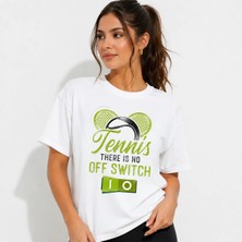 Vodexa Unisex Oversize Tennis Baskılı T-Shirt %100 Pamuk Tenis Temalı Rahat Kalıp Kısa Kollu Tişört
