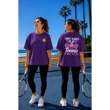 Vodexa Unisex Oversize Tennis Baskılı T-Shirt %100 Pamuk Tenis Temalı Rahat Kalıp Kısa Kollu Tişört