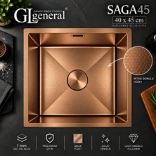 GL General General Saga 45 Paslanmaz Çelik Mutfak Eviyesi 40X45 cm 1 mm Petek Dokulu Tek Göz Eviye + Sifon