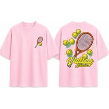 Vodexa Unisex Oversize Tennis Baskılı T-Shirt %100 Pamuk Tenis Temalı Rahat Kalıp Kısa Kollu Tişört
