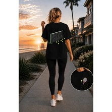 Vodexa Unisex Oversize Tennis Baskılı T-Shirt %100 Pamuk Tenis Temalı Rahat Kalıp Kısa Kollu Tişört