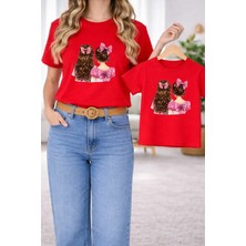 Vodexa Anne Kız Kombin Oversize Tişört Twin T-Shirt %100 Pamuk Rahat Kalıp