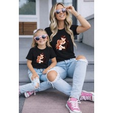 Vodexa Anne Kız Kombin Oversize Tişört Twin T-Shirt %100 Pamuk Rahat Kalıp