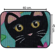 Kazan Hobi Kedi Tuvalet Önü Elekli Paspas Bıyıklı Black 60X45 cm
