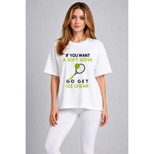Vodexa Unisex Oversize Tennis Baskılı T-Shirt %100 Pamuk Tenis Temalı Rahat Kalıp Kısa Kollu Tişört