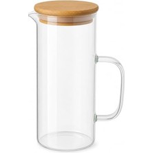 Kazan Hobi Cam Sürahi 1,5 L Bambu Kapaklı, Borosilikat Cam, Şeffaf, Ergonomik Kulplu