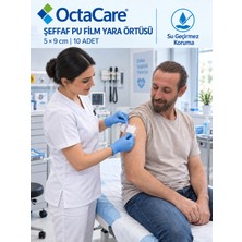 Octacare Şeffaf Pu Banyo ve Dövme Bandı Tıbbi Su Geçirmez Yara Örtüsü 5 cm * 9 cm 10 Adet
