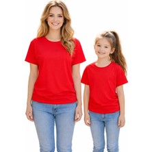 Vodexa Anne Kız Kombin Sade Oversize Tişört Twin T-Shirt %100 Pamuk Rahat Kalıp