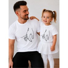 Vodexa Baba Çocuk Oversize Tişört Baba Kız Elele Baskılı (Tekli Satılmaktadır)