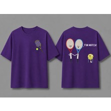 Vodexa Unisex Oversize Tennis Baskılı T-Shirt %100 Pamuk Tenis Temalı Rahat Kalıp Kısa Kollu Tişört