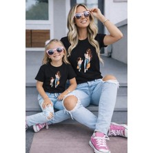Vodexa Anne Kız Kombin Oversize Tişört Twin T-Shirt %100 Pamuk Rahat Kalıp