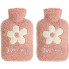 Kazan Hobi Iki Adet Peluş Papatya Desenli Pembe Sıcak Su Torbası 21X13,5X2 cm 500 ml