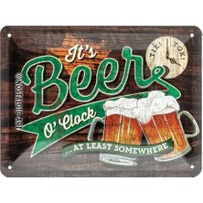 Kazan Hobi Open Bar – Beer O' Clock Glasses Retro Sac Levha, Metal, Vintage Tasarım, 15 x 20 cm