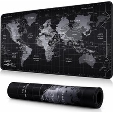 Kazan Hobi 90X40 cm Dünya Haritası Desenli Büyük Mouse Pad, Kaymaz Kauçuk Tabanlı, Dikişli Kenarlı, 3 Mm, Xxl Desk Mat