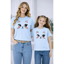 Vodexa Anne Ünisex Çocuk Kombin Oversize Tişört Twin T-Shirt Gülümseyen Yüz Baskılı
