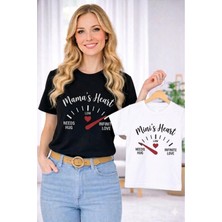 Vodexa Anne Ünisex Çocuk Kombin Oversize Tişört Twin T-Shirt Anne Cocuk Mamas Heart Baskılı