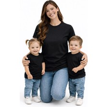 Vodexa Anne Ünisex Çocuk Kombin Oversize Tişört Twin T-Shirt Sade Baskılı Tekli