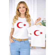 Vodexa Anne Ünisex Çocuk Kombin Oversize Tişört Twin T-Shirt Anne Cocuk Türk Bayrak Baskılı