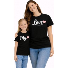 Vodexa Anne Ünisex Çocuk Kombin Oversize Tişört Twin T-Shirt My Love Baskılı Tekli