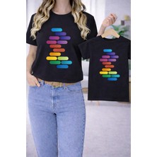 Vodexa Anne Ünisex Çocuk Kombin Oversize Tişört Twin T-Shirt Renkler Baskılı