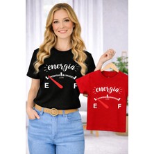 Vodexa Anne Ünisex Çocuk Kombin Oversize Tişört Twin T-Shirt Anne Cocuk Energia Baskılı
