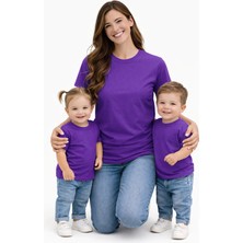 Vodexa Anne Ünisex Çocuk Kombin Oversize Tişört Twin T-Shirt Sade Baskılı Tekli