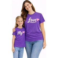 Vodexa Anne Ünisex Çocuk Kombin Oversize Tişört Twin T-Shirt My Love Baskılı Tekli