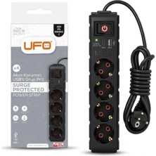 Kazan Hobi Yeni 4'lü Akım Korumalı Grup Priz 1,5 Metre Bakır Kablolu; 5V 2,4A USB ve Type-C ile Şarj, Anahtarlı Topraklı Priz, Sürekli Koruma, 16A 250V, Max 3500W Aşırı Yük Koruması, 1,5m. Siyah Renk